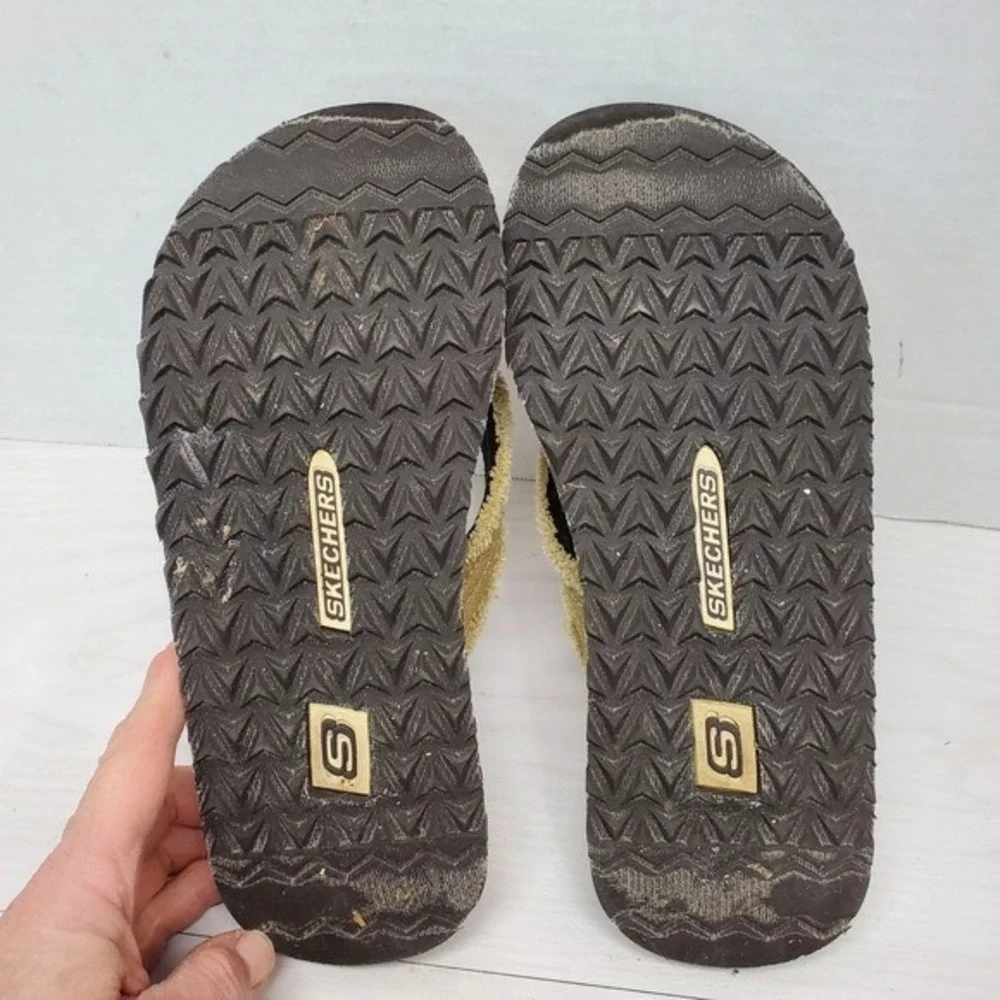 Skechers Men's Flip Flops Thong‎ Sandals Brown Tan Canvas Strap Comfort Size 7